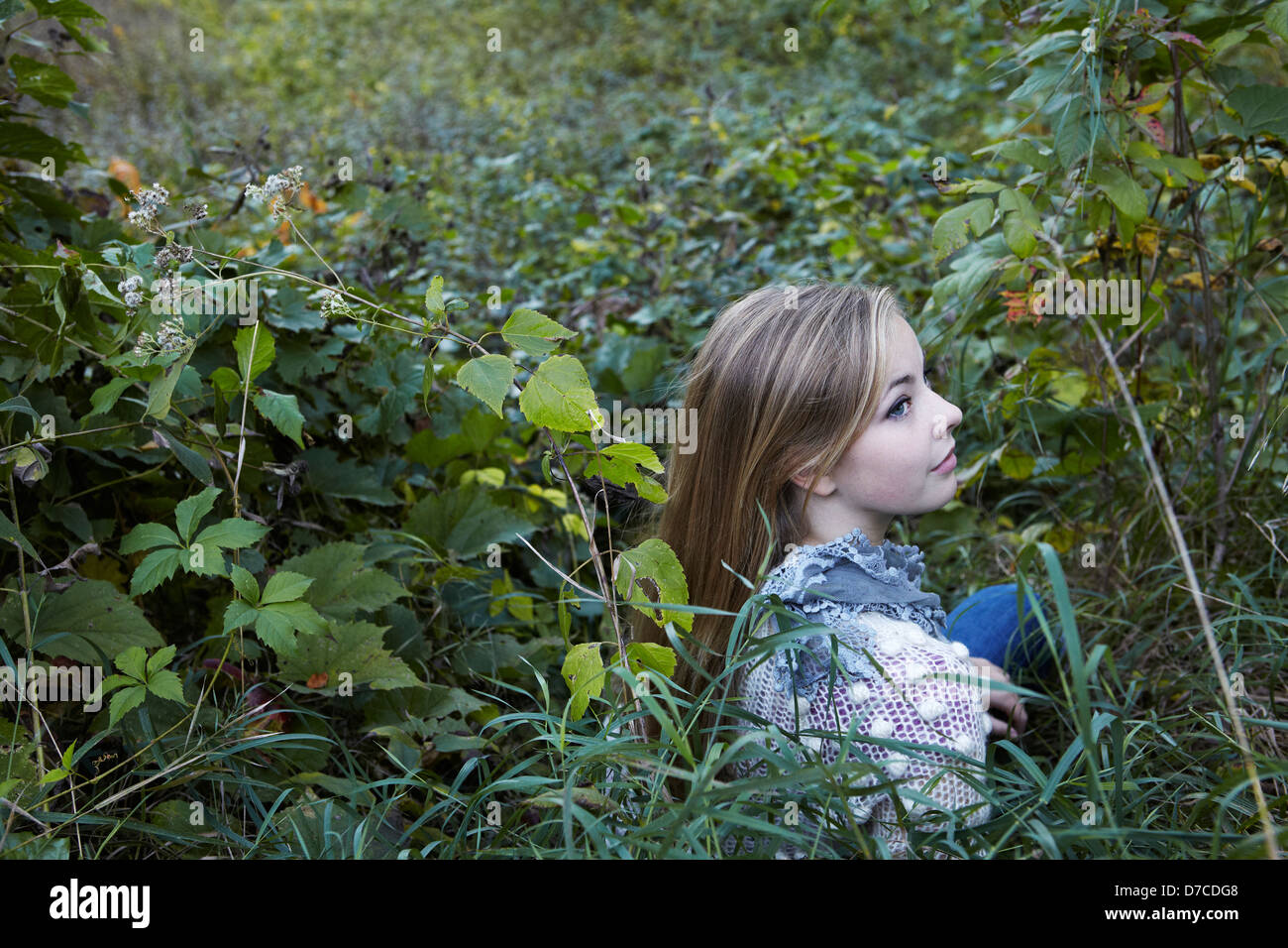 Belle fille de l'adolescence à l'automne meadow Banque D'Images