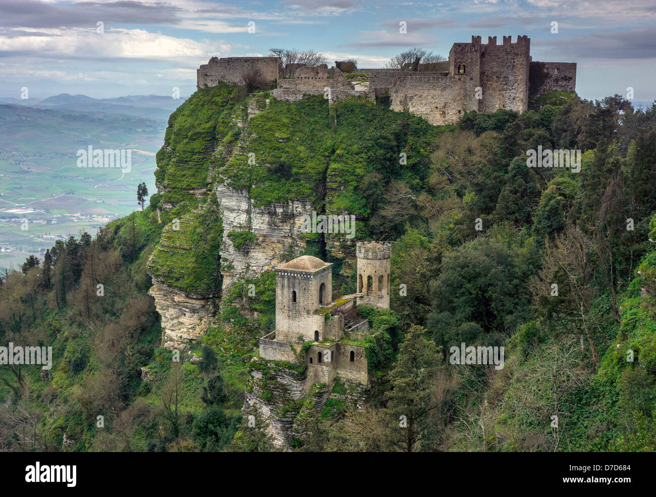 Caslte et ruines, Erice, ville ancienne, Sicile, Italie Banque D'Images