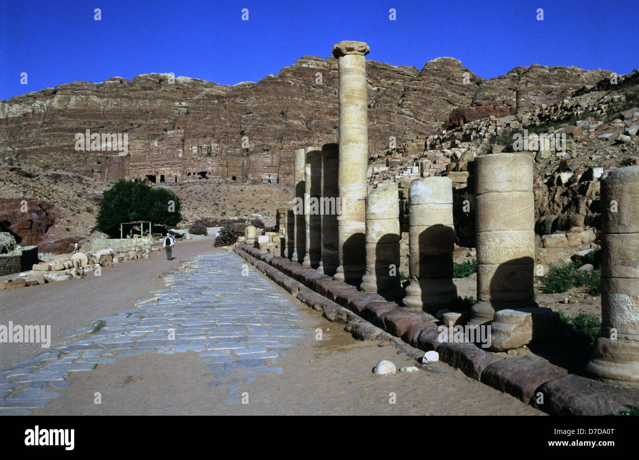 Vue de la rue Colonnade construite autour de l'ANNONCE 106 qui suit le modèle standard d'un Romain est-ouest decumanus au coeur de l'ancienne ville nabatéenne de Pétra en Jordanie Banque D'Images