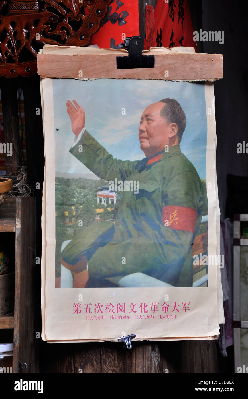 La Chine, la province de Fujian, Mao Tse Tung poster Banque D'Images