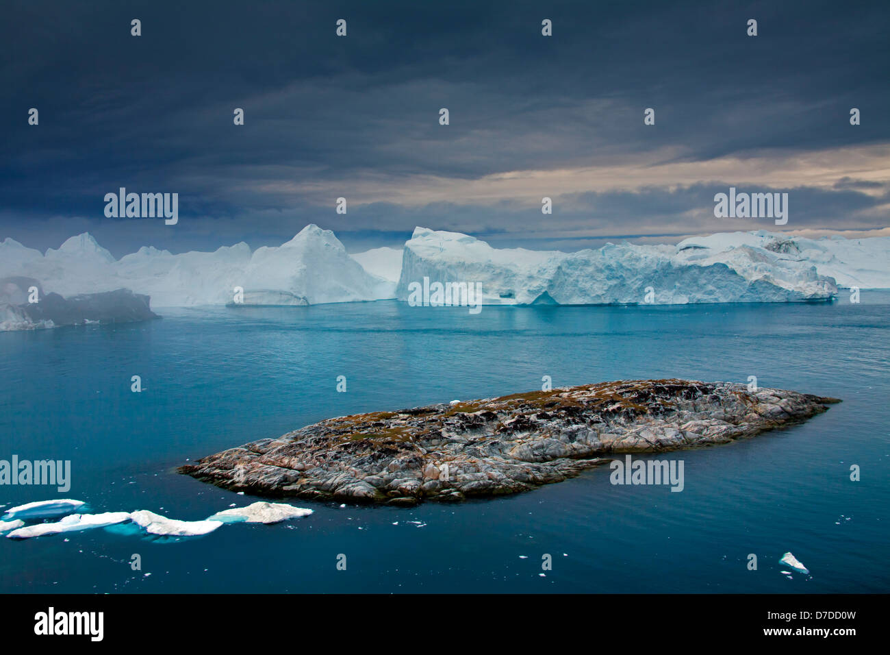 Les icebergs au coucher du soleil dans le fjord glacé d'Kangia Disko-Bay West-Greenland,,, Groenland Banque D'Images