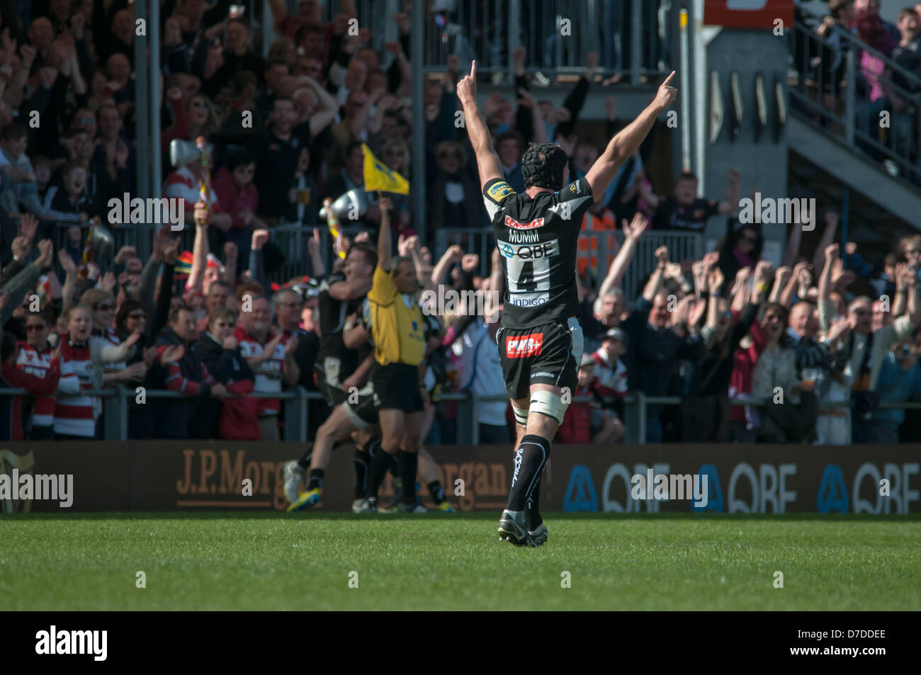 L'Exeter, Doyen de l'UGMM célèbre la victoire pendant le match Aviva Premiership entre les chefs d'Exeter et de Gloucester à la plage de sable de Park Stadium à Exeter, UK Banque D'Images