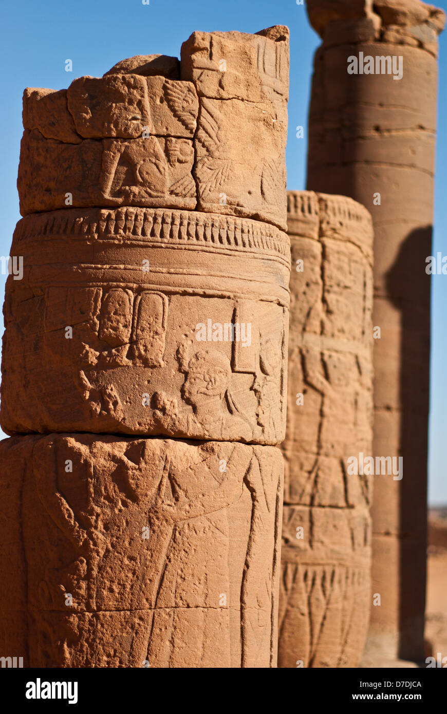 Colonnes sculptées, Musawwarat es Sufra, le nord du Soudan, Banque D'Images