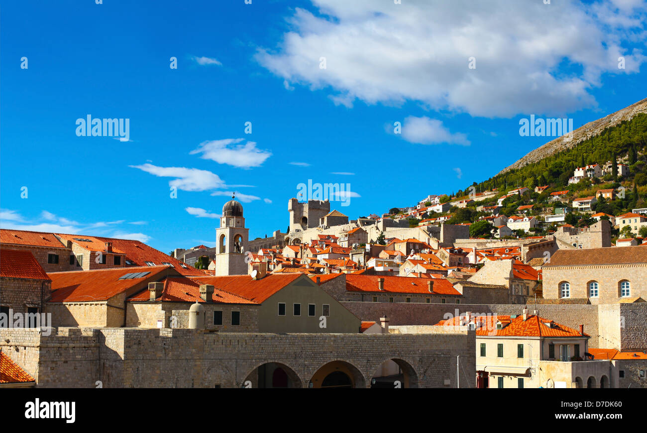 Voir de nombreux sites de la vieille ville dans la ville de Dubrovnik, Croatie. Banque D'Images