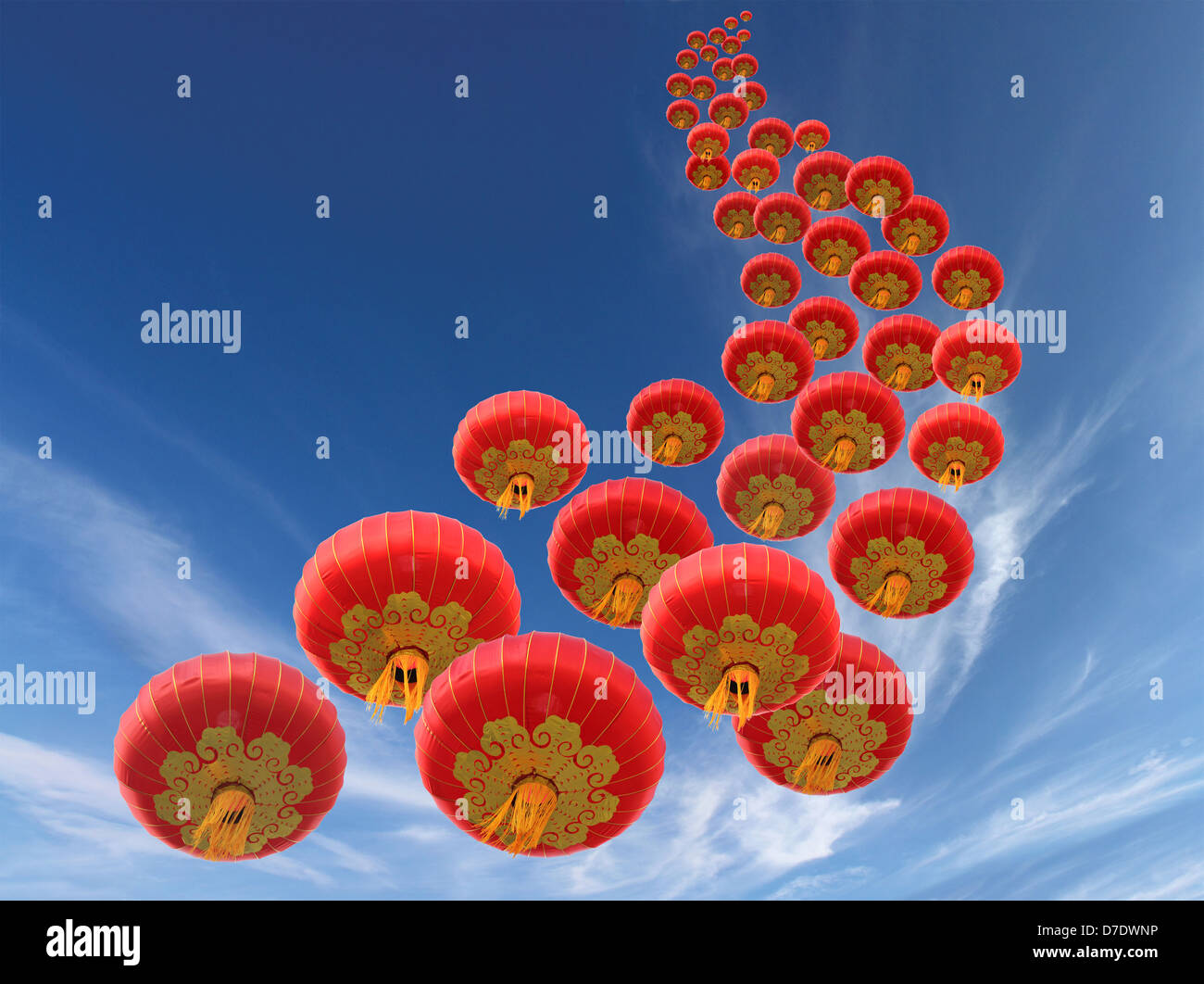 Des lanternes en papier rouge chinois et le ciel en arrière-plan Banque D'Images