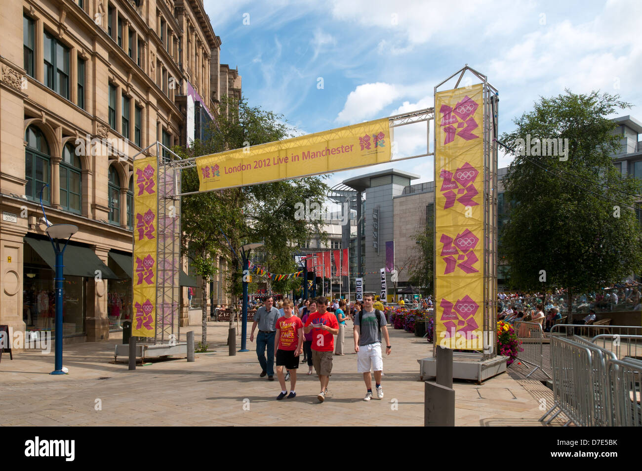 Exchange Square pendant les Jeux Olympiques de 2012, Manchester, Angleterre, RU Banque D'Images