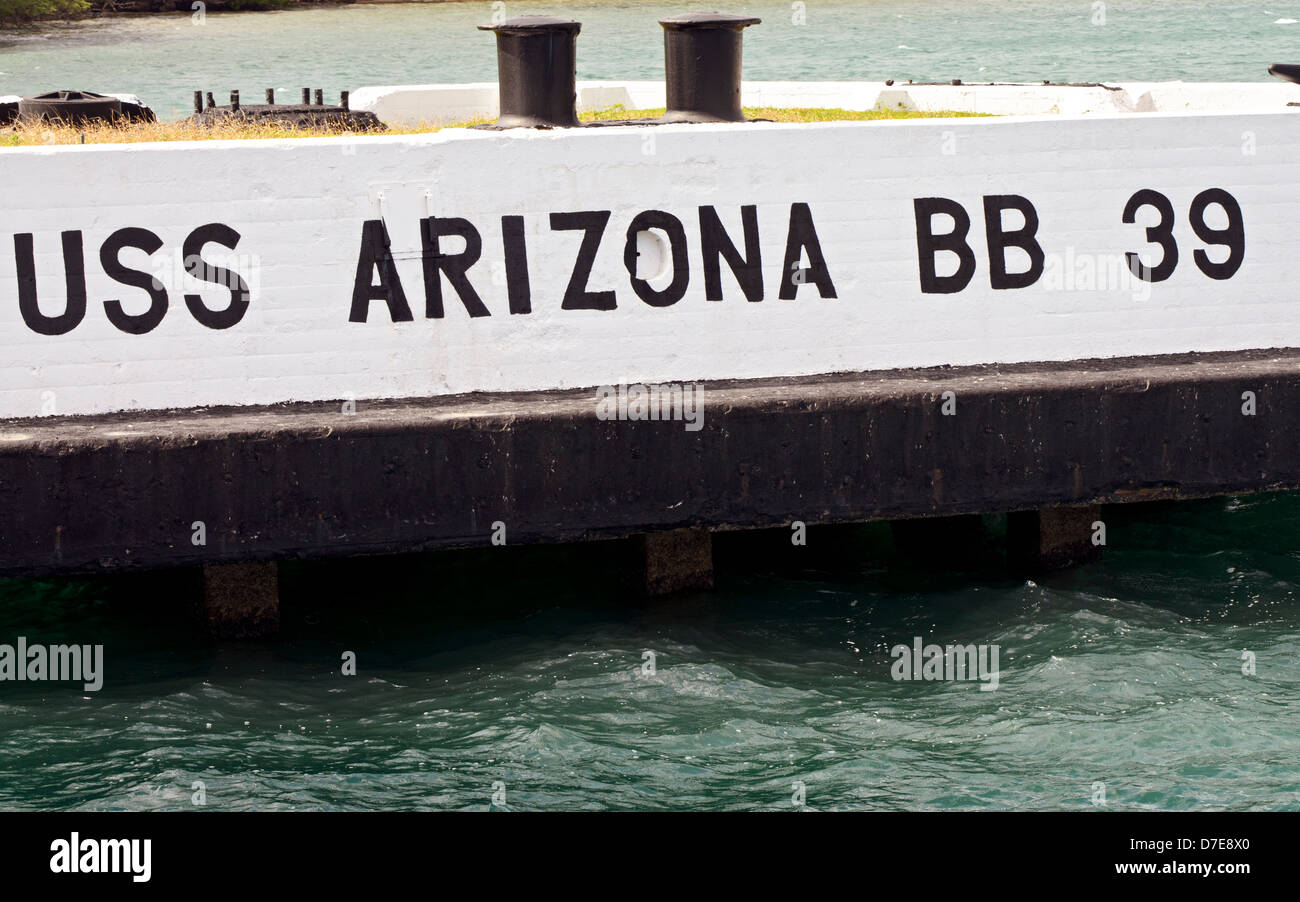 Le quai d'amarrage à l'USS Arizona sur battleship row, Pearl Harbor Banque D'Images