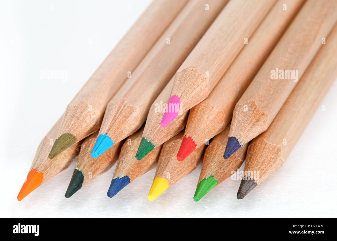 Détail macro d'un ensemble de crayons de couleur. Banque D'Images