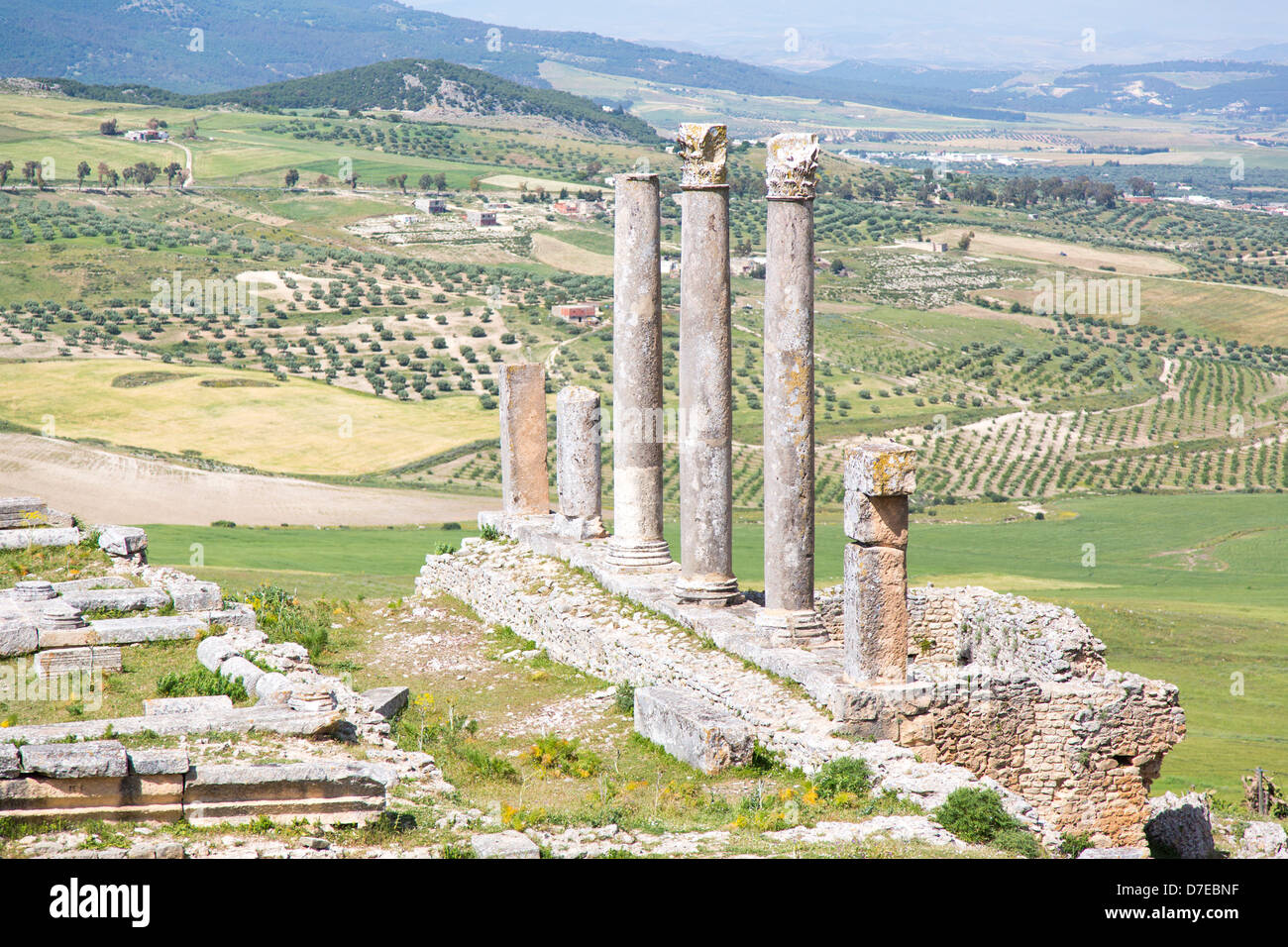 Le Temple de Saturne dans les ruines romaines de Dougga en Tunisie Banque D'Images