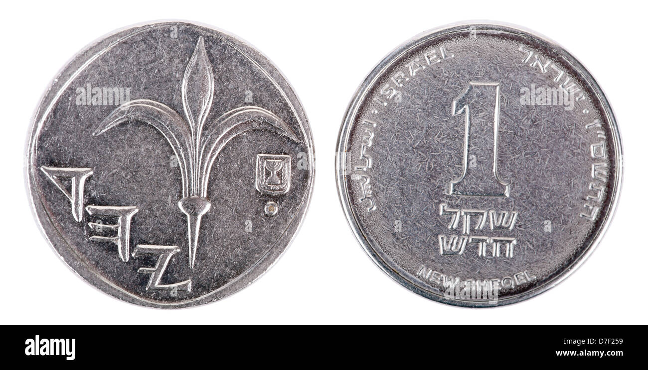 Deux côtés un Israélien 5 sicles (singulier : sicle) médaille. avers représente 'lily' Yehud en hébreu ancien emblème d'état de marche arrière. Banque D'Images