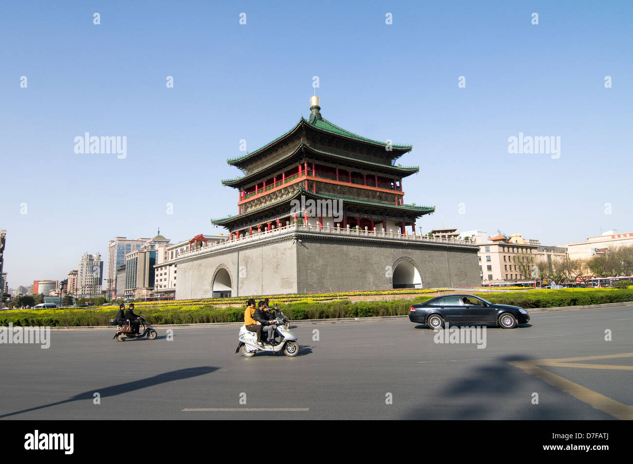 Bell Tower, datant du 14ème siècle reconstruite par la dynastie Qing en 1739, la ville de Xian, Shaanxi. Banque D'Images