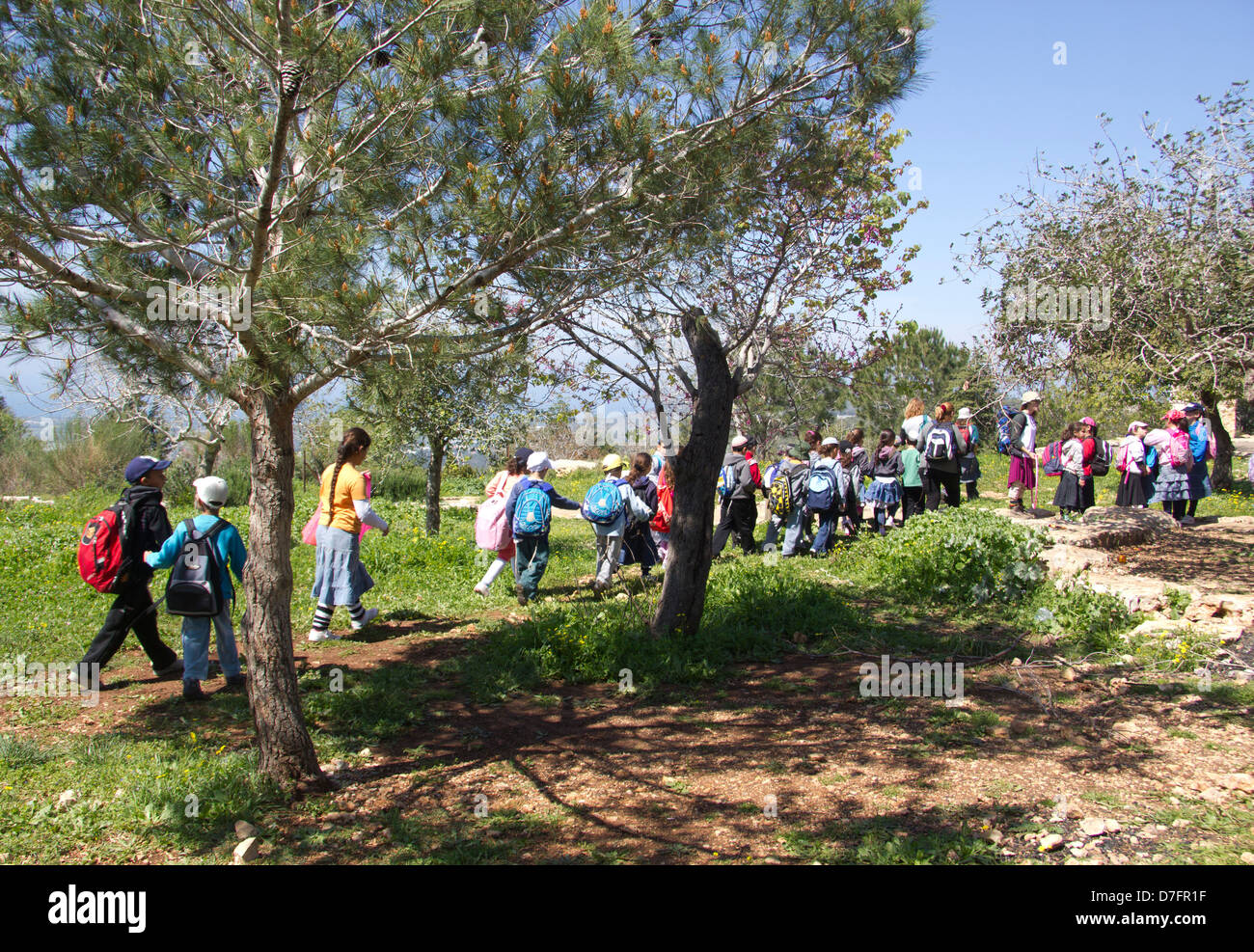 Les élèves de l'école primaire visite Adamit Park en Haute Galilée, Israël Banque D'Images