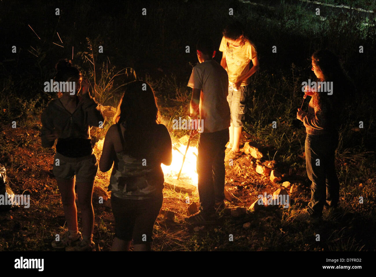 Lag BaOmer Bonfire à Kammon, Misgav, Galilée Banque D'Images