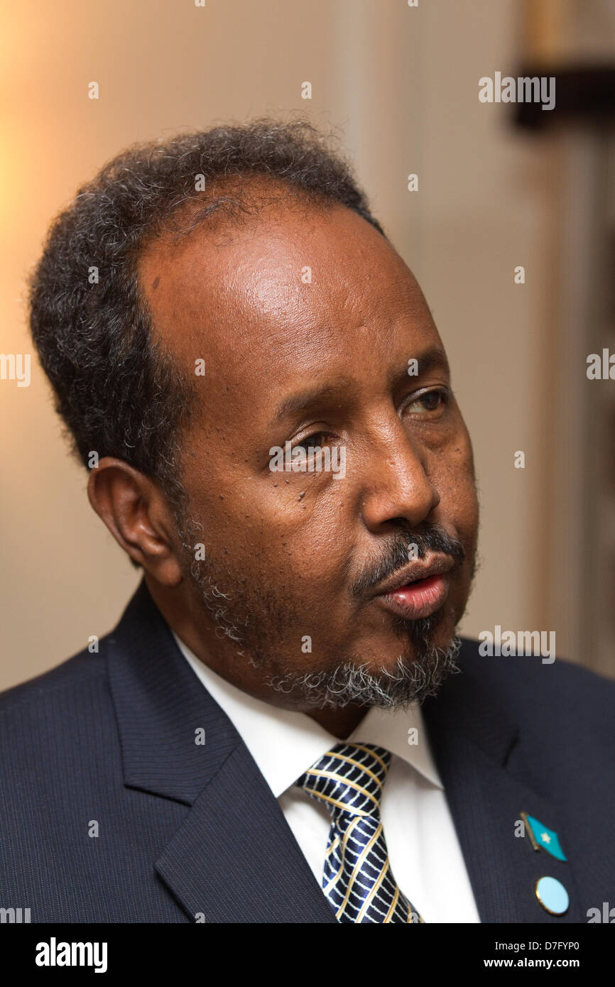 La Somalie Conférence, Londres, Royaume-Uni 23.01.2013 02 Photo montre Hassam Sheikh Mohamud, Président de la Somalie, à l'Hôtel Dorchester pour le début de la Conférence de la Somalie. Banque D'Images