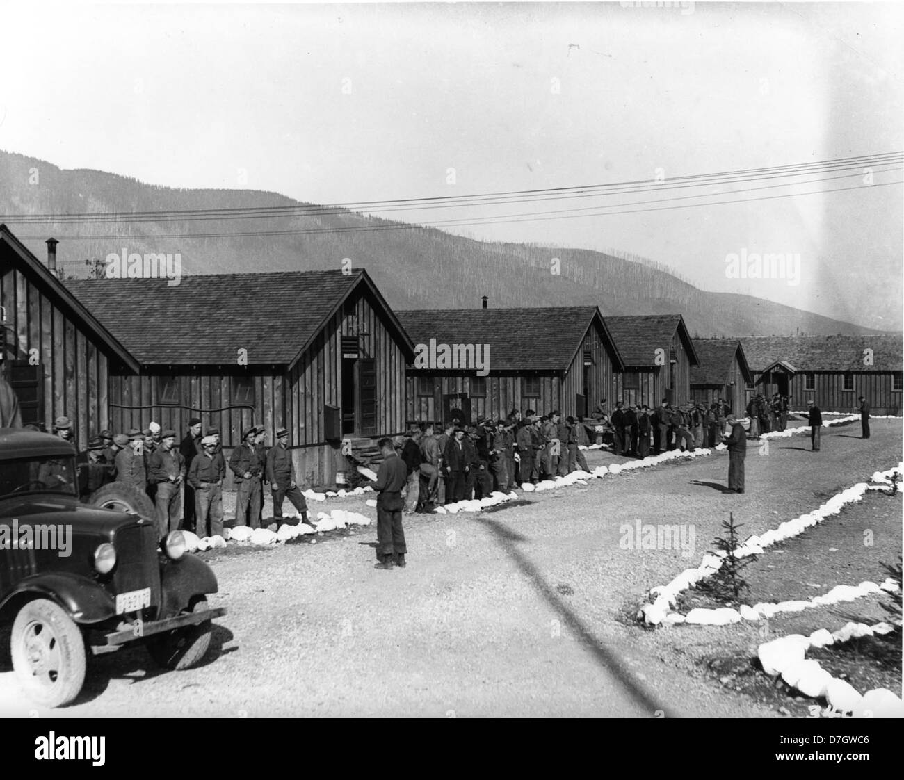 Matin à l'appel nominal, North Bend, Oregon, camp de la CCC Banque D'Images