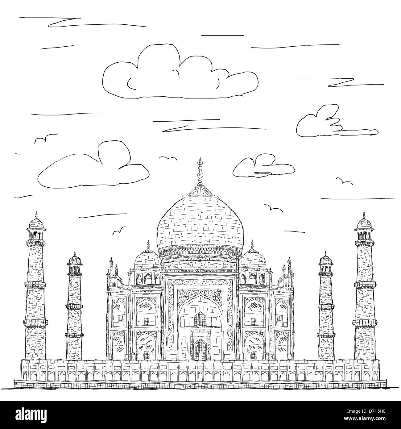 Illustration de la main destination touristique célèbre Taj Mahal de l'Inde. Banque D'Images