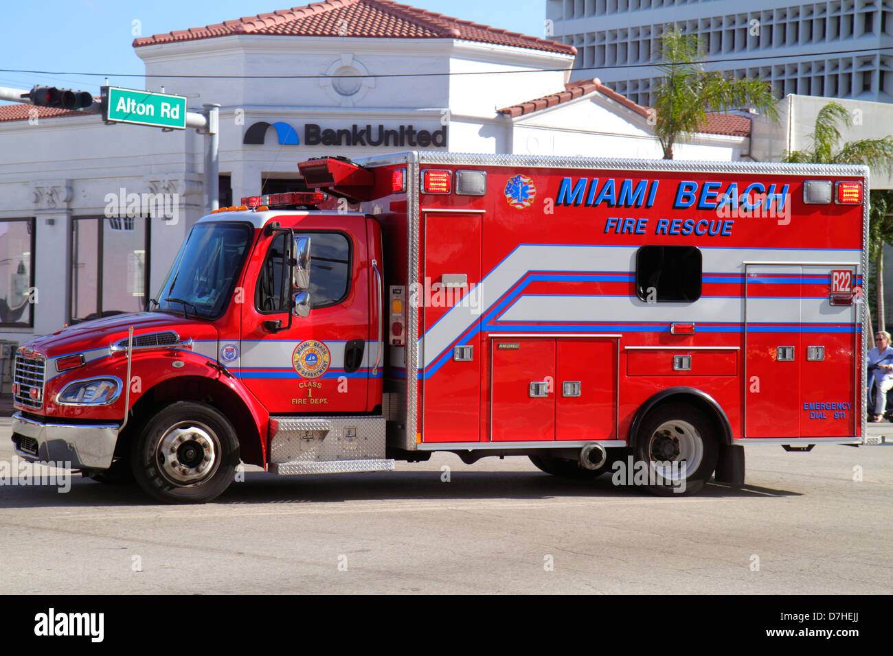 Miami Beach Florida,Alton Road,Miami Beach,Fire Rescue,rouge,urgence,véhicule,ambulance,FL121231096 Banque D'Images
