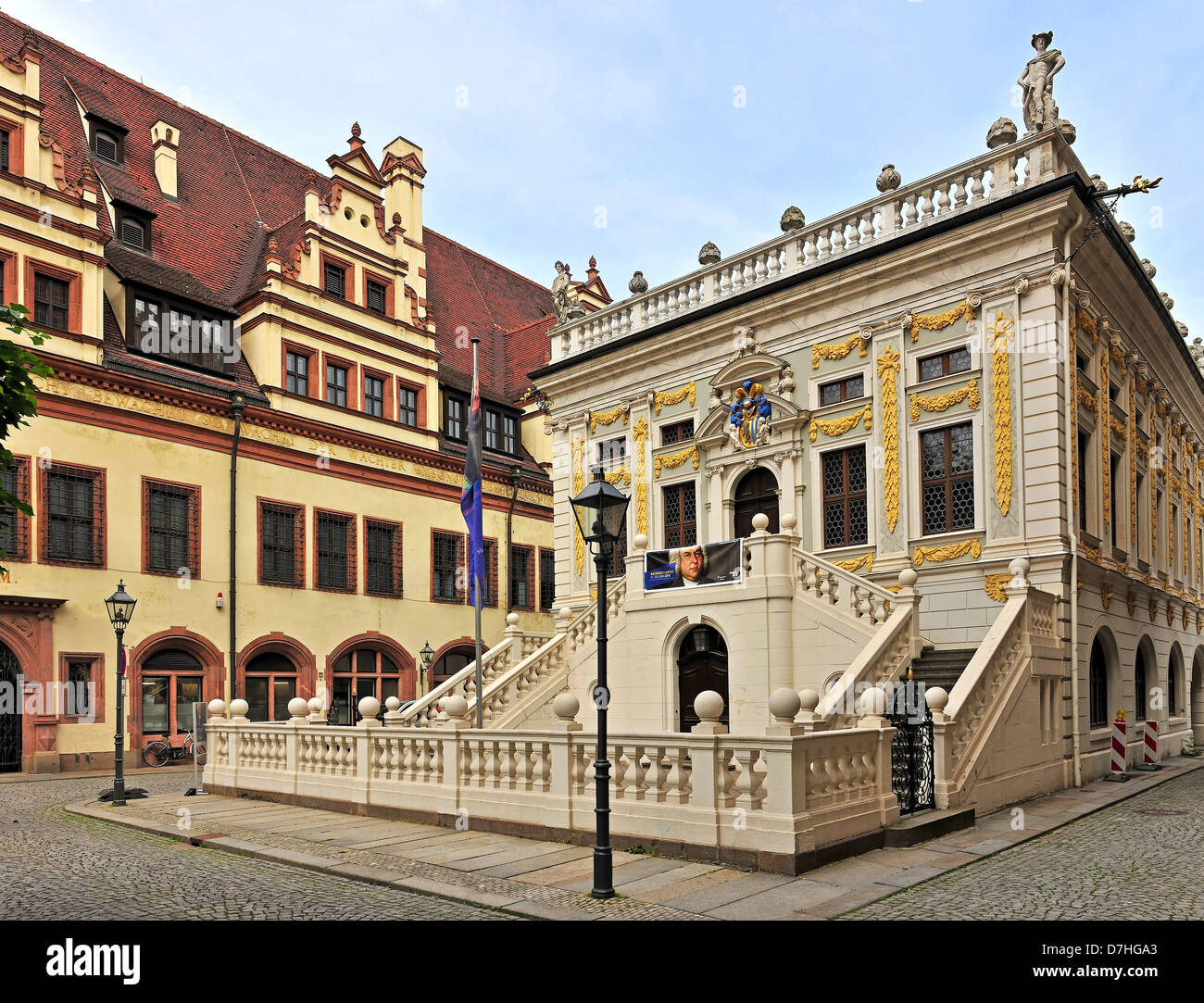 L'ancienne bourse de commerce au Naschmarkt sur l'arrière de l'hôtel de ville de Leipzig Banque D'Images