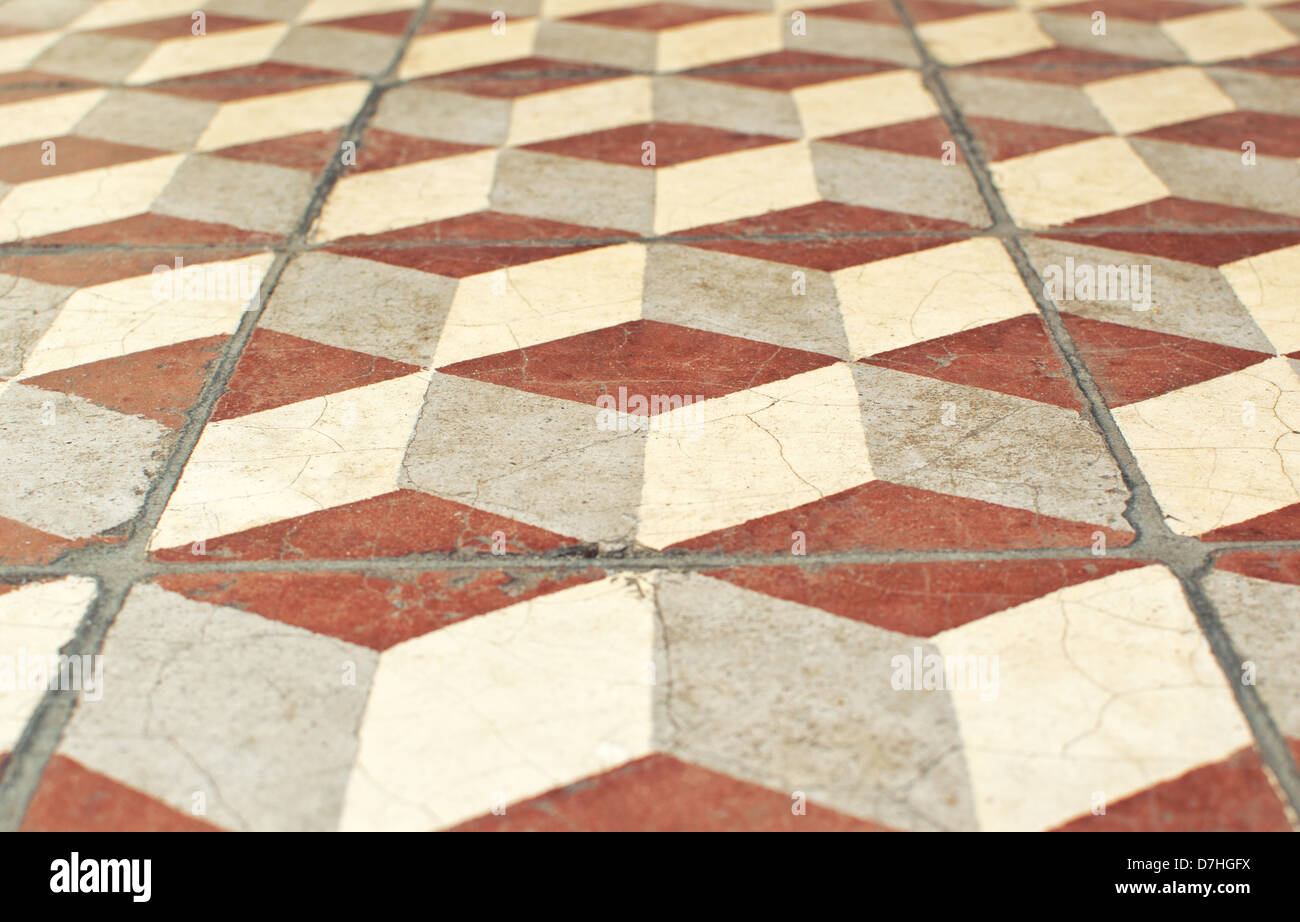 Vue sur les carreaux de céramique, 3 cubes multidimensionnels illusion. Banque D'Images