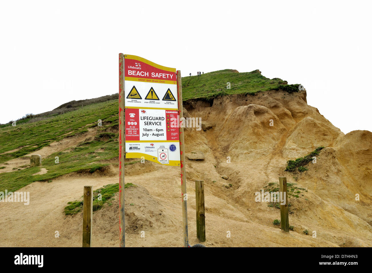 Signe de sécurité à la plage de la baie Ouest Dorset england uk Banque D'Images