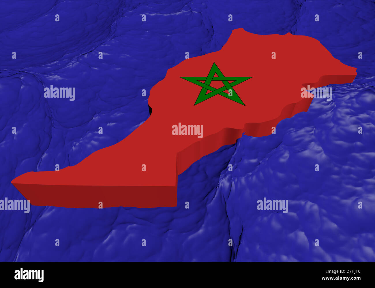 Carte du Maroc drapeau dans l'océan abstrait illustration Banque D'Images