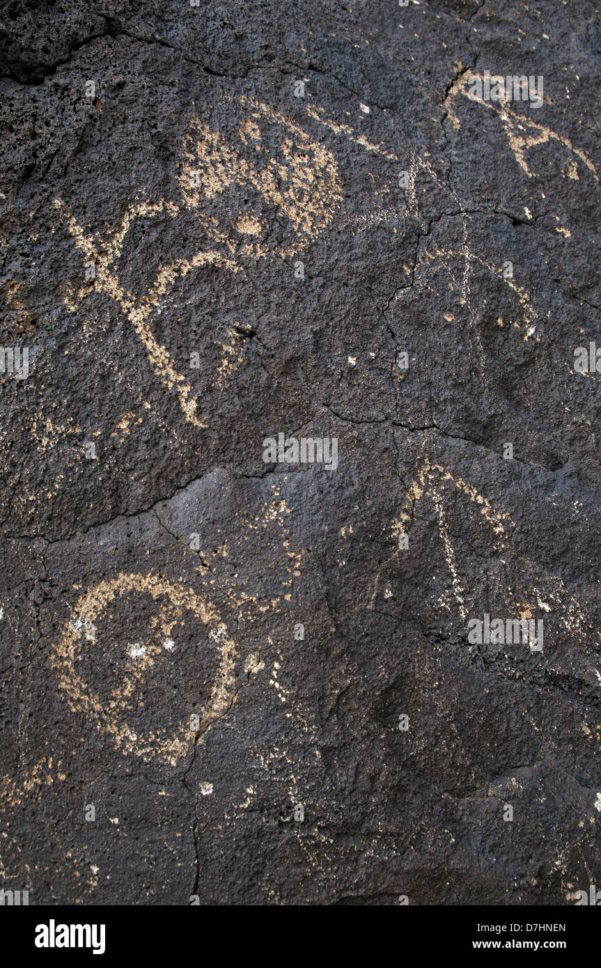 L'art préhistorique USA. Petroglyph National Monument. Boca Negra Canyon. Près de Albuquerque. Le Nouveau Mexique. Banque D'Images