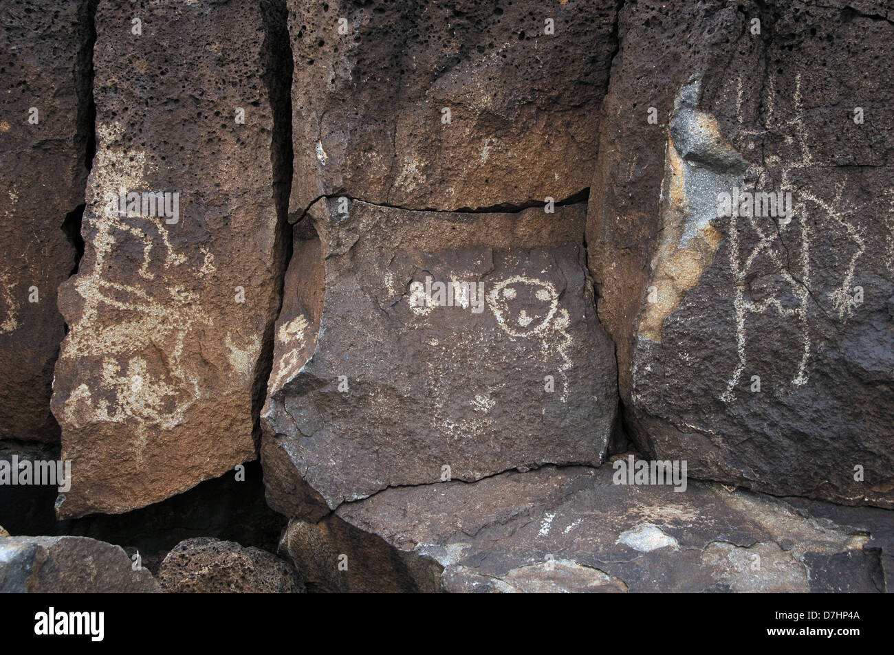 L'art préhistorique USA. Petroglyph National Monument. Boca Negra Canyon. Près de Albuquerque. Le Nouveau Mexique. Banque D'Images