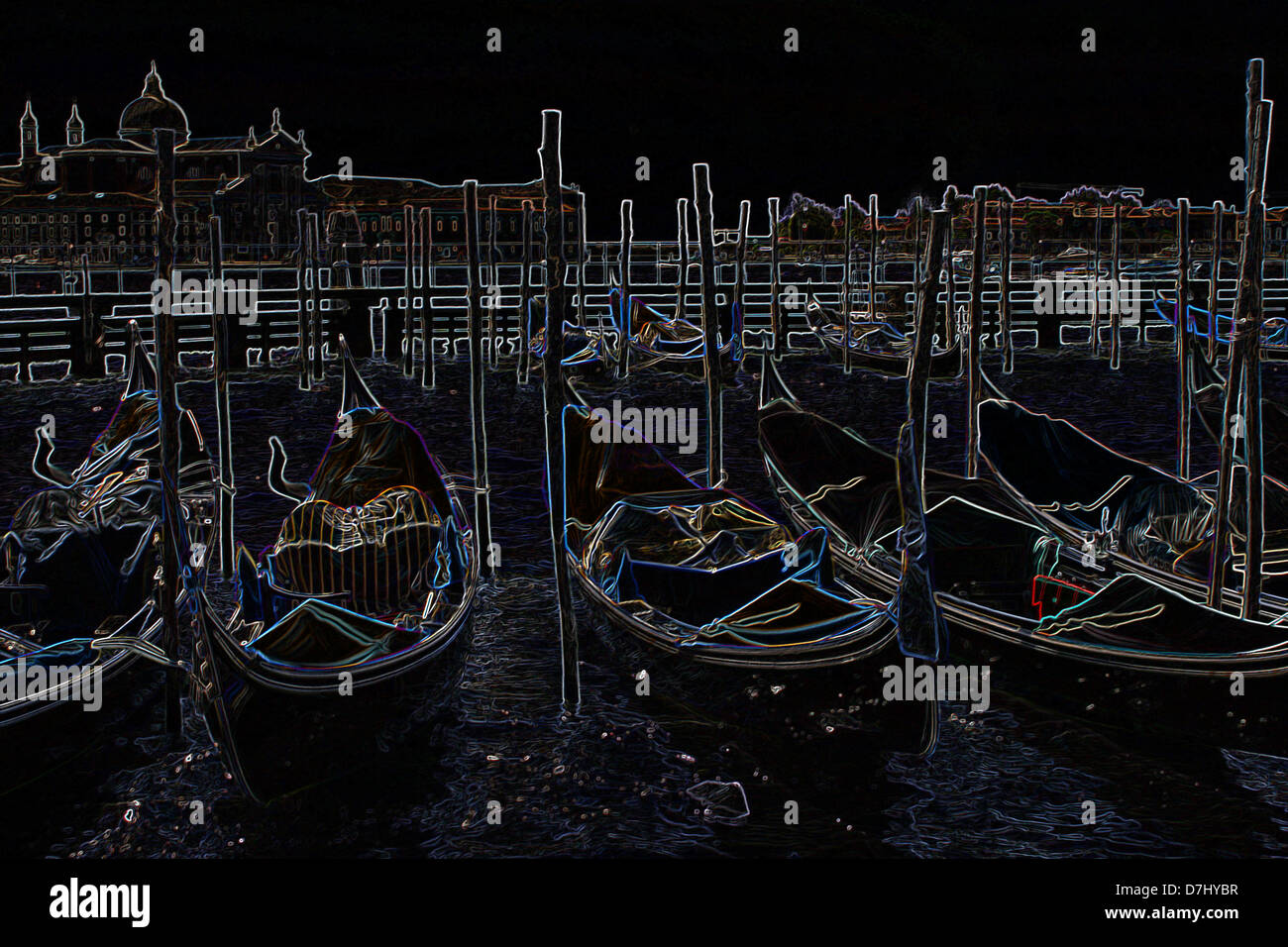 Un manipulé numériquement gravure couleur surréaliste comme image de la gondole à Venise. Banque D'Images