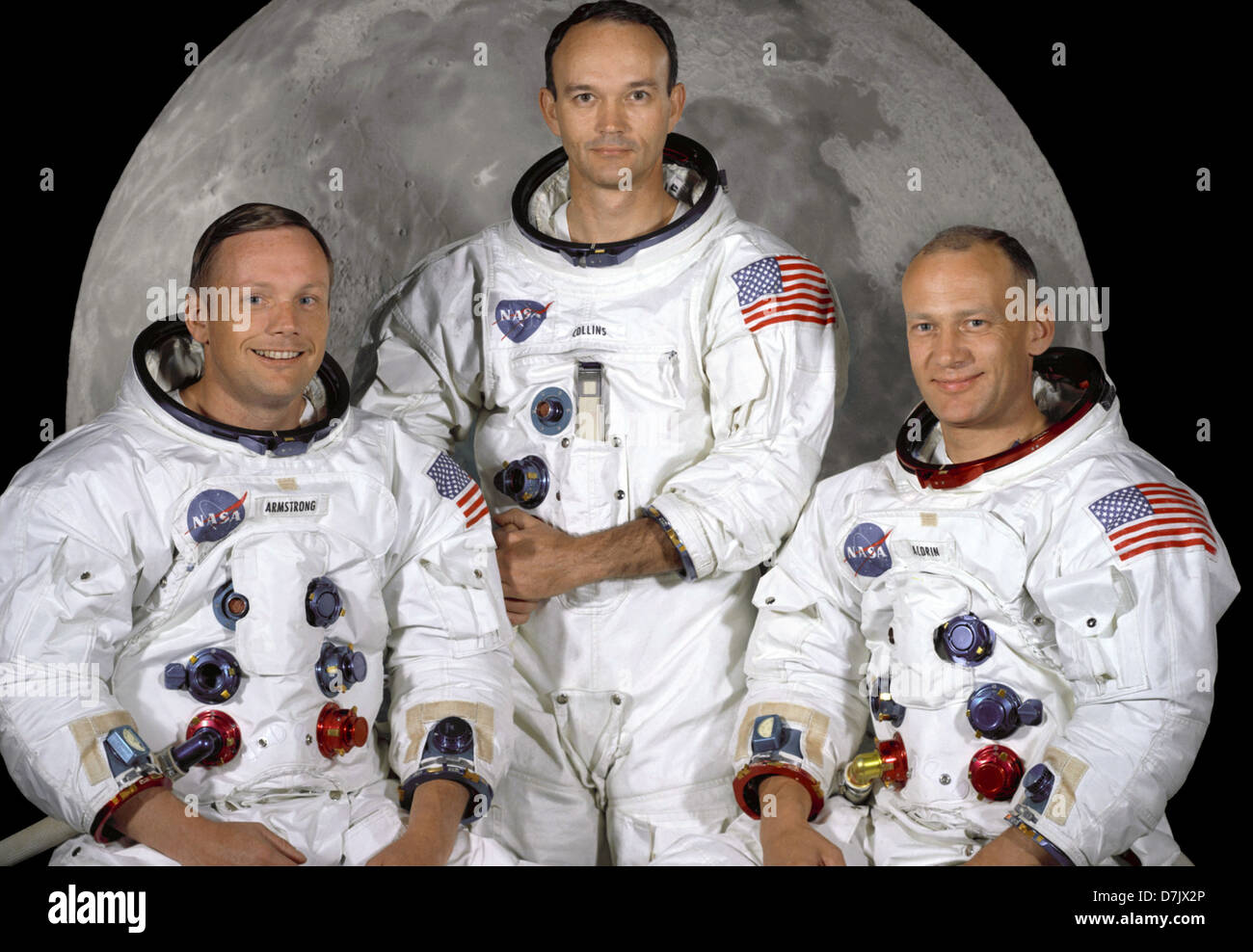 Les astronautes, commandant, Neil A. Armstrong, pilote du module de commande, Michael Collins, pilote du module lunaire, et d'Edwin E. Aldrin Jr. Banque D'Images
