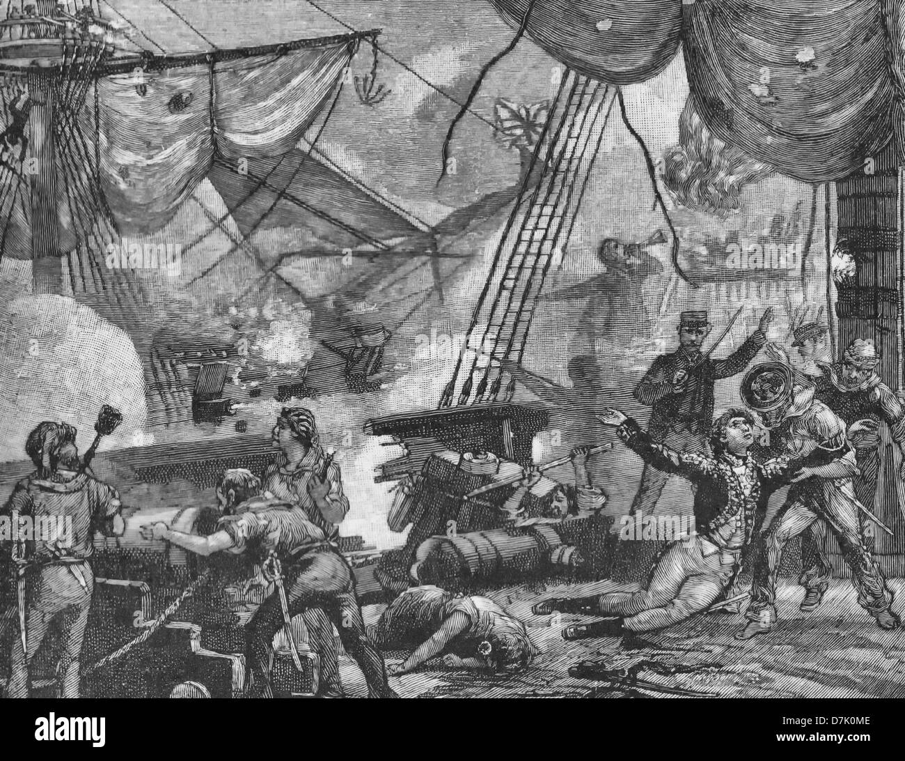 'Don't give up the ship', la commande de mourir de James Lawrence en 1813 à bord du USS Chesapeake durant la guerre de 1812 Banque D'Images