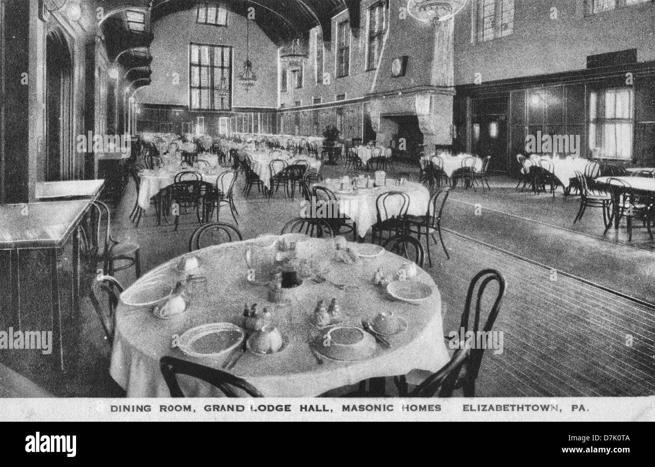 Salle à manger, Grand Lodge Hall, Maisons maçonnique, Elizabethtown, Kentucky - Vintage poster card Banque D'Images
