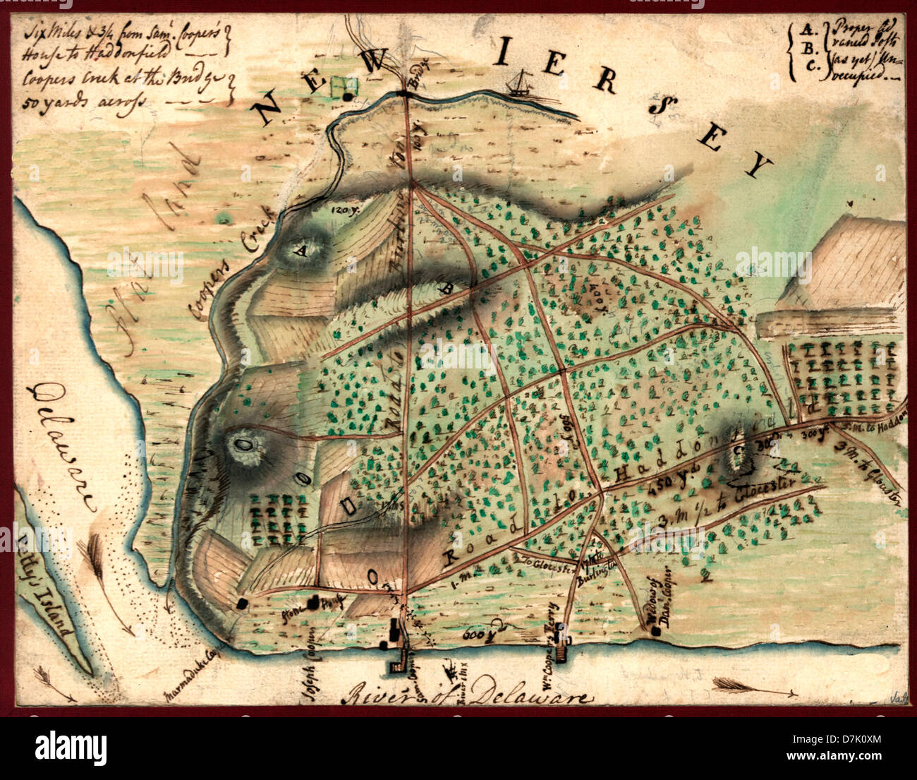 Plan de la commune de Camden, au New Jersey. 1778 Banque D'Images