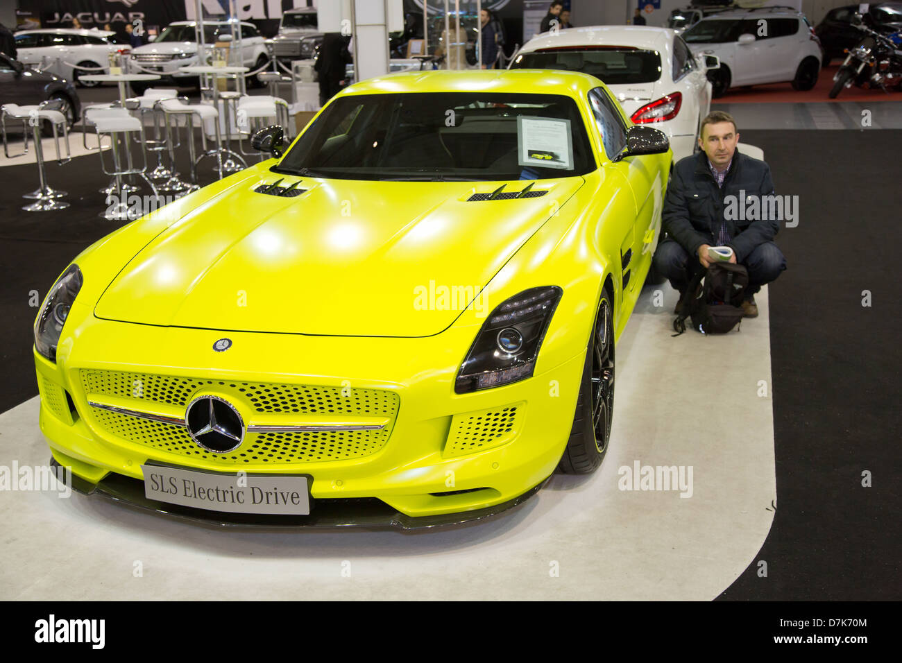 Poznan, Pologne, la Mercedes Benz SLS AMG Coupé Electric Drive au Motor Show 2013 Banque D'Images
