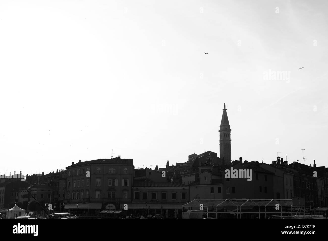 Semi-Monochrone silhouette de la ville de Rovinj dans le district de l'Istrie en Croatie. Banque D'Images
