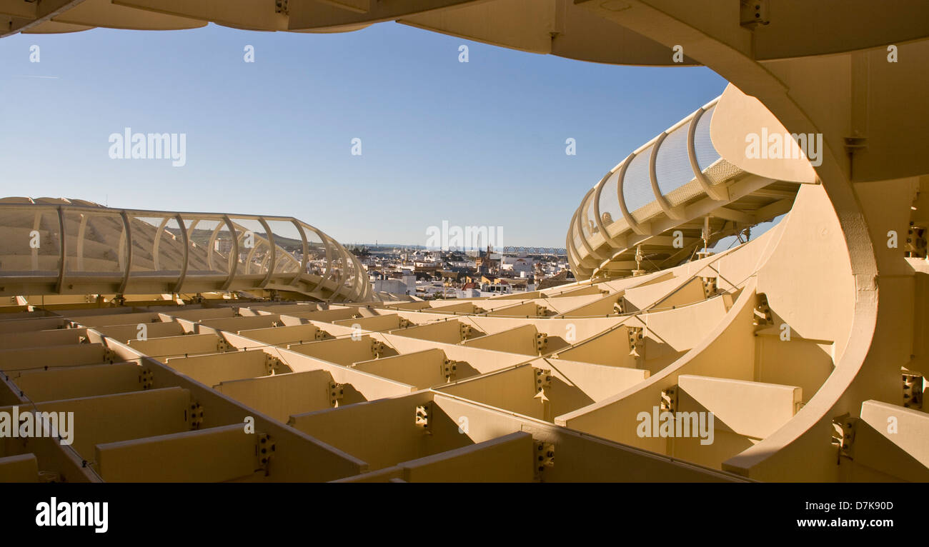 Panorama urbain de Séville du Metropol Parasol terrasse panoramique piétons andalousie andalousie espagne Europe Banque D'Images