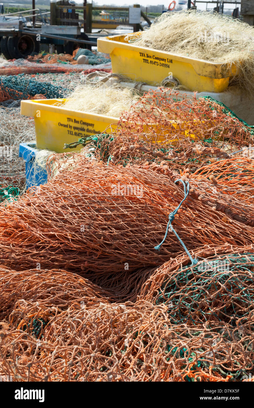 Boîtes de filets de pêche et de l'équipement, à Port-de-Southwold Suffolk Southwold UK Banque D'Images
