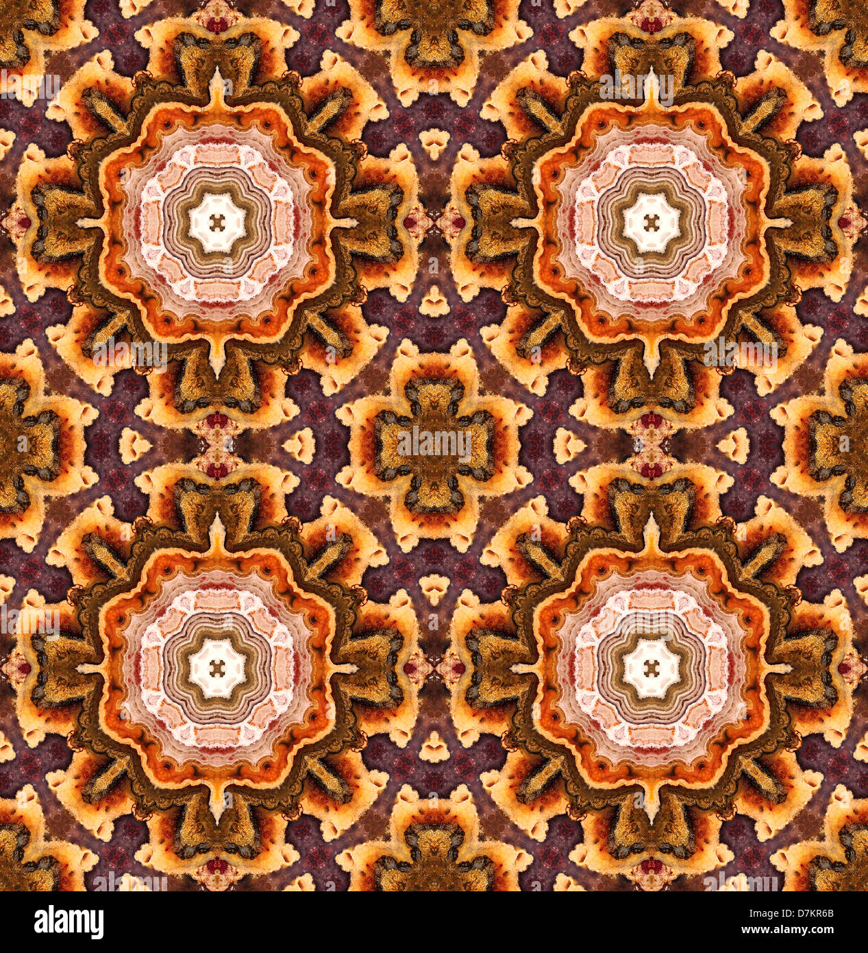 Tranche polie de Ocean Jasper / Agate - motif symétrique fait à partir de l'image répétée Banque D'Images