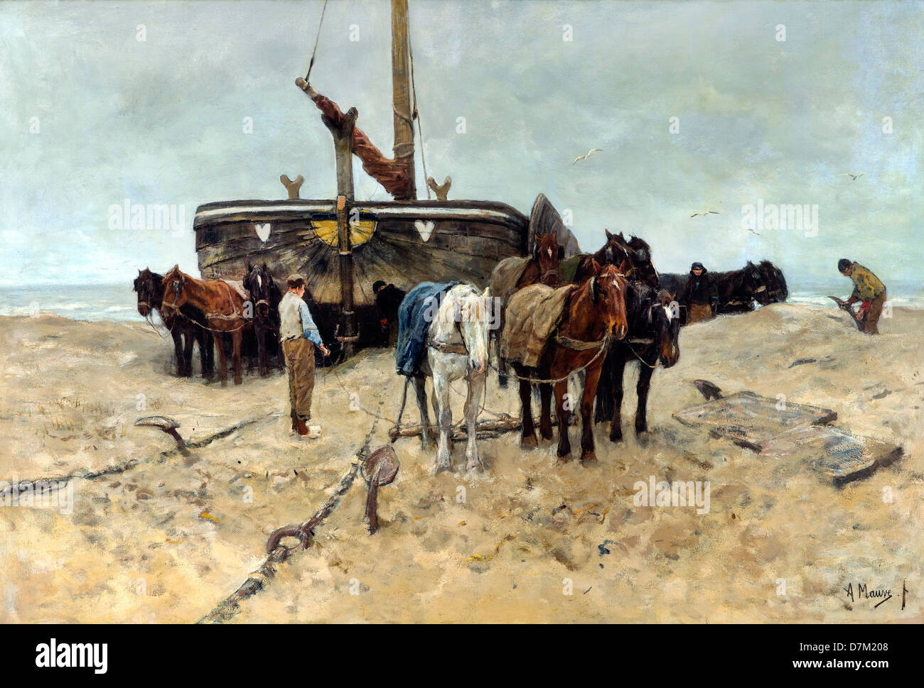 Anton Mauve, bateau de pêche sur la plage 1882 Huile sur toile. Gemeentemuseum Den Haag, La Haye Banque D'Images