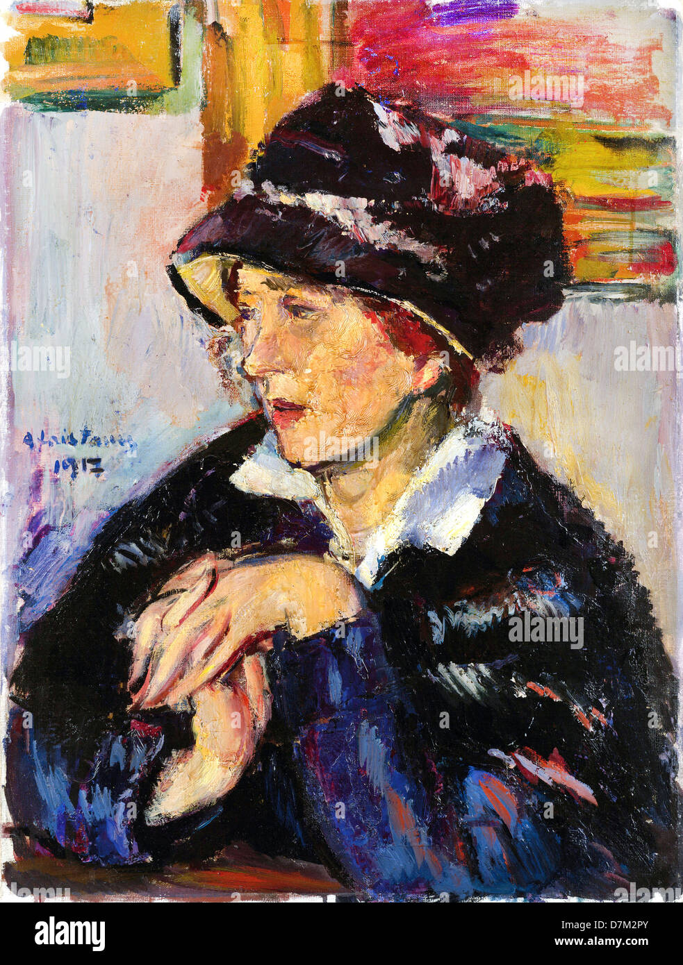 Anton Faistauer, femme avec un chapeau foncé 1917 Huile sur toile. Leopold Museum, Vienne, Autriche Banque D'Images