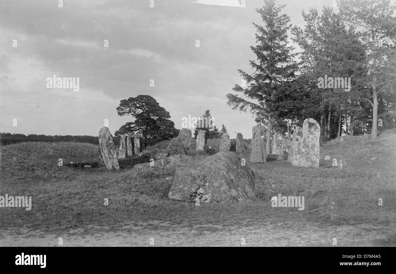 Un navire en pierre situé dans le cimetière de Åsa à Selaön, Södermanland, en Suède, est un ancien site funéraire. La formation de pierre remonte à l'âge viking et est un élément archéologique important, reflétant les premières pratiques funéraires suédoises. Banque D'Images