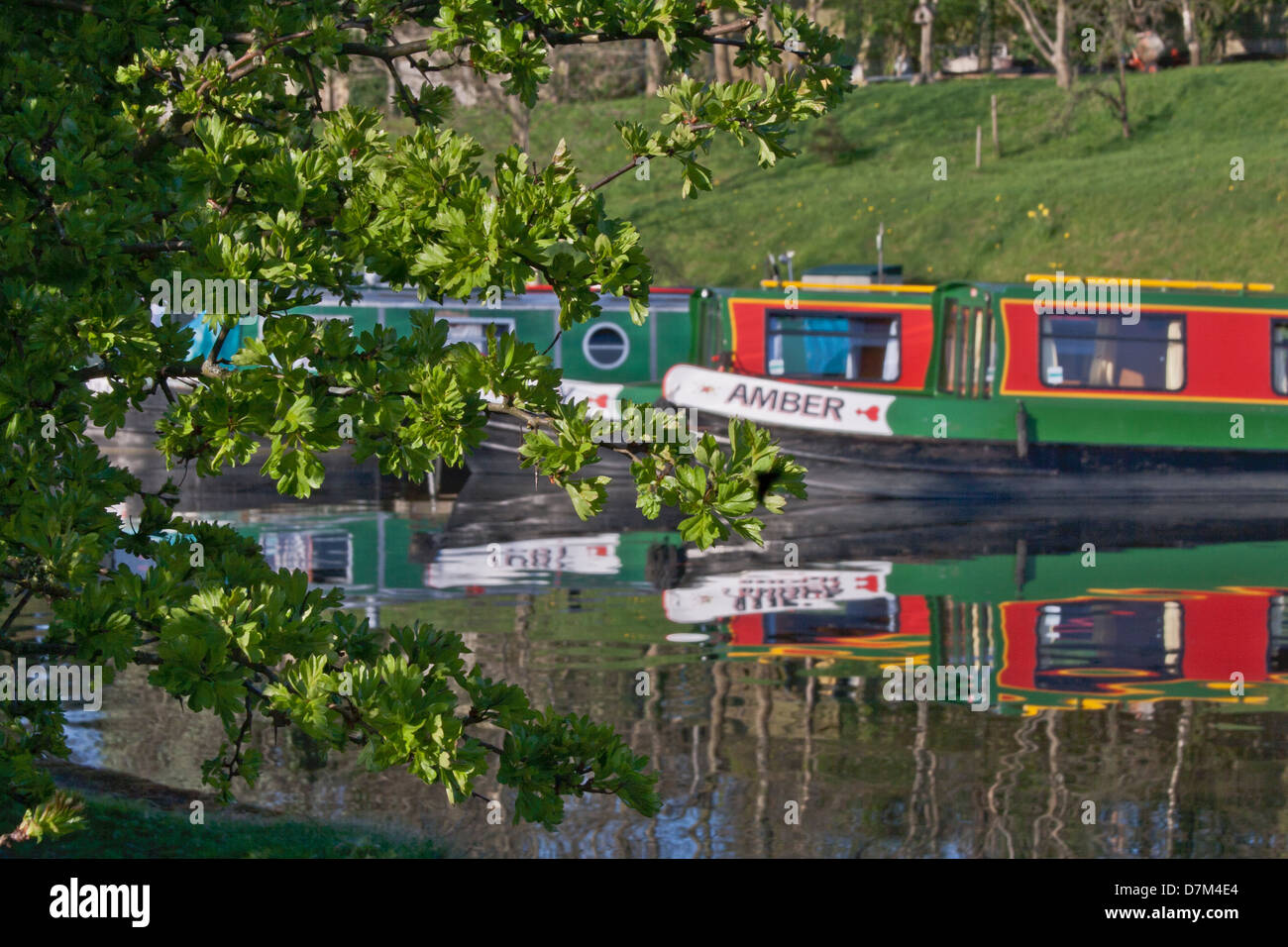 Bateaux étroits à moorings sur Leeds & canal de Liverpool Banque D'Images