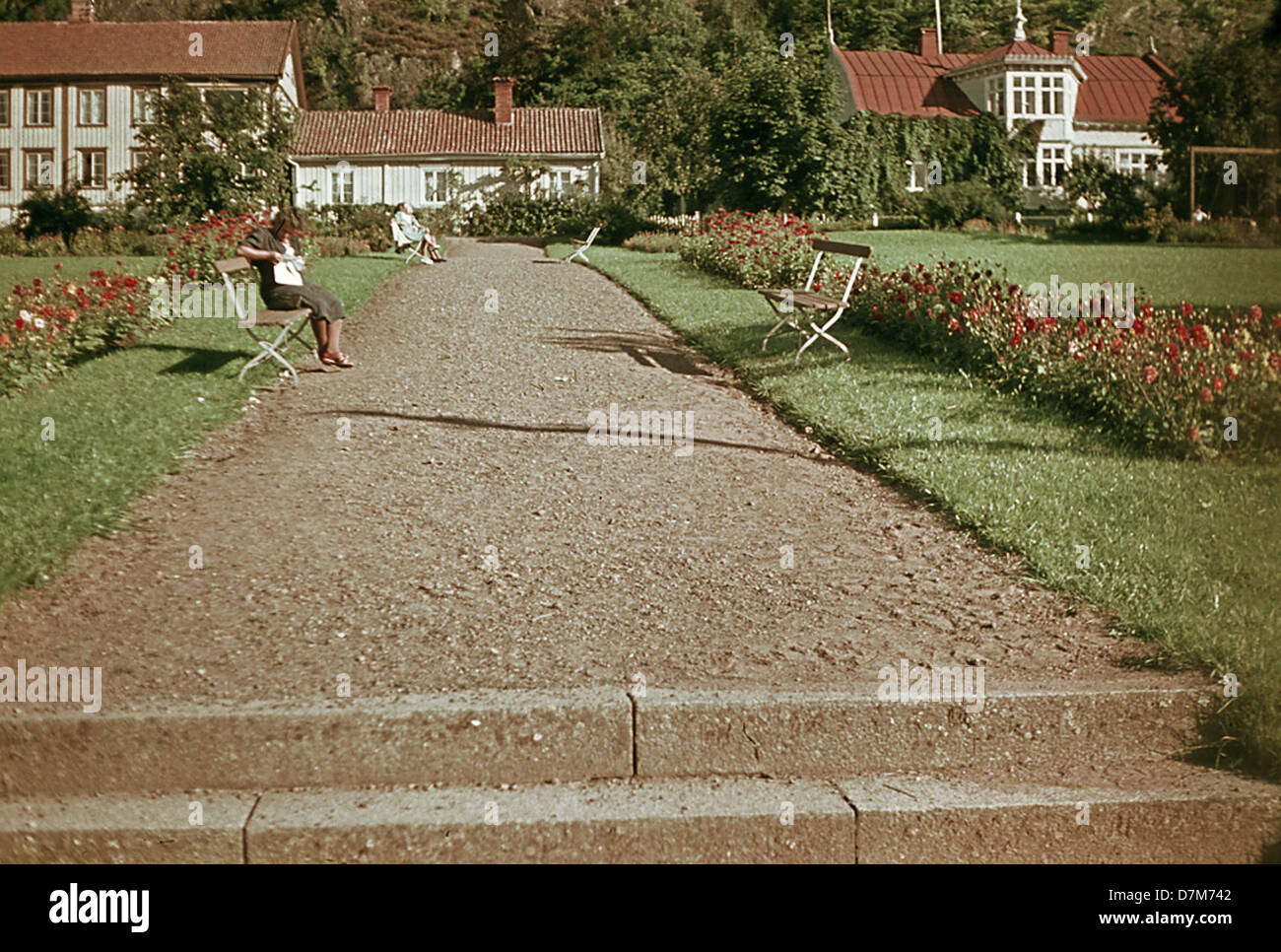 Une photographie de Gränna, une ville pittoresque de Småland, en Suède, mettant en valeur la beauté pittoresque de la ville et l'architecture traditionnelle suédoise. L'image capture le charme de la Suède rurale. Banque D'Images