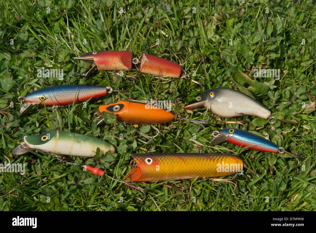 Une sélection de leurres de pêche en eau douce Brochet vintage Banque D'Images