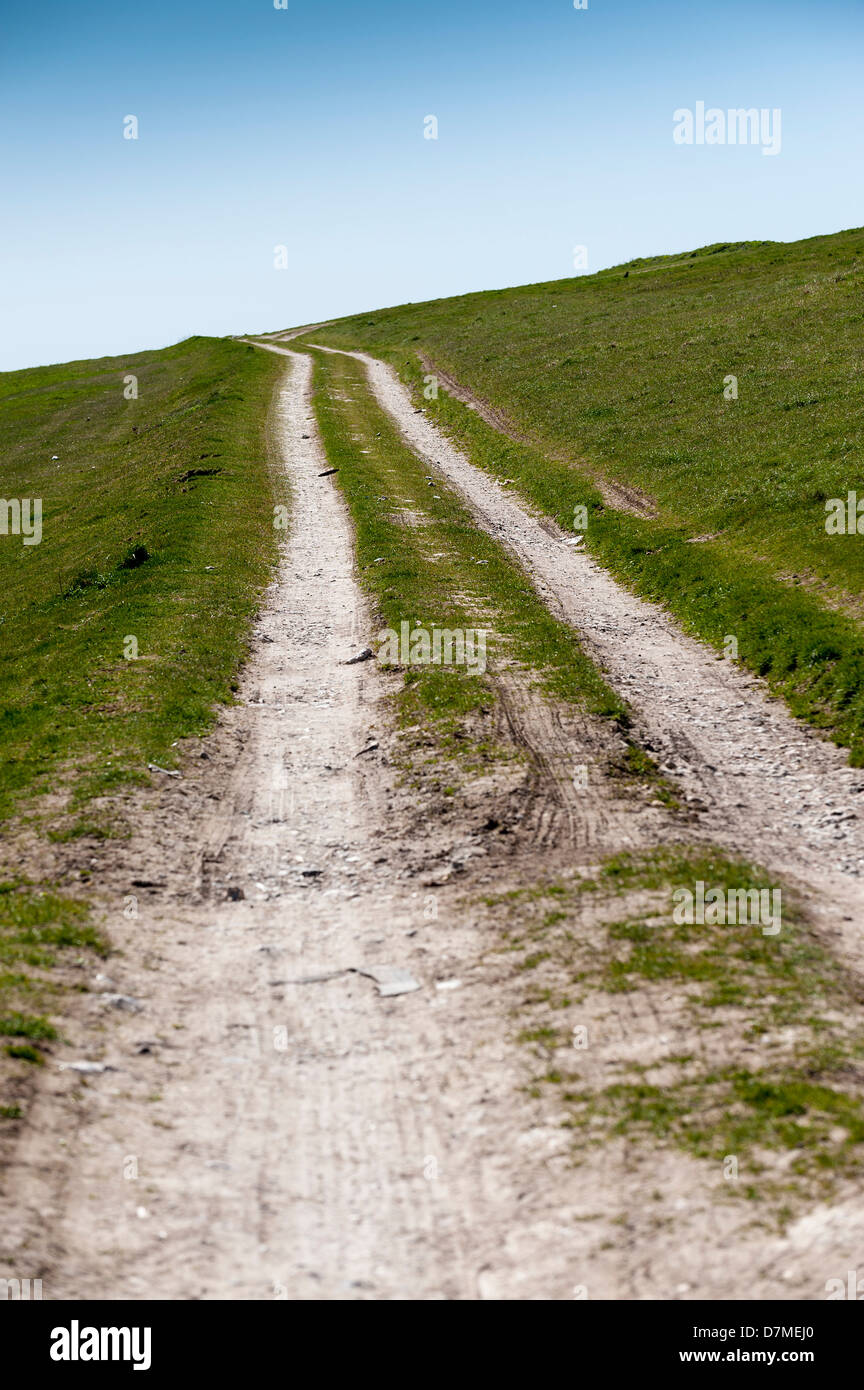 Une piste qui traverse un champ. Banque D'Images