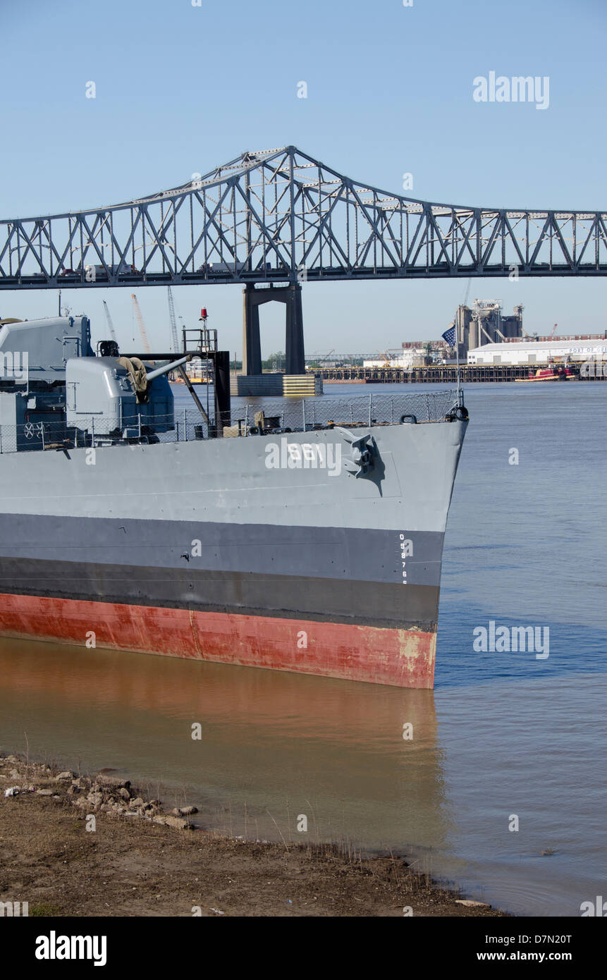 De la Louisiane, Bâton Rouge. Zone portuaire du fleuve Mississippi. Mémorial des Vétérans USS Kidd. La Deuxième Guerre mondiale, le destroyer de classe Fletcher. Banque D'Images