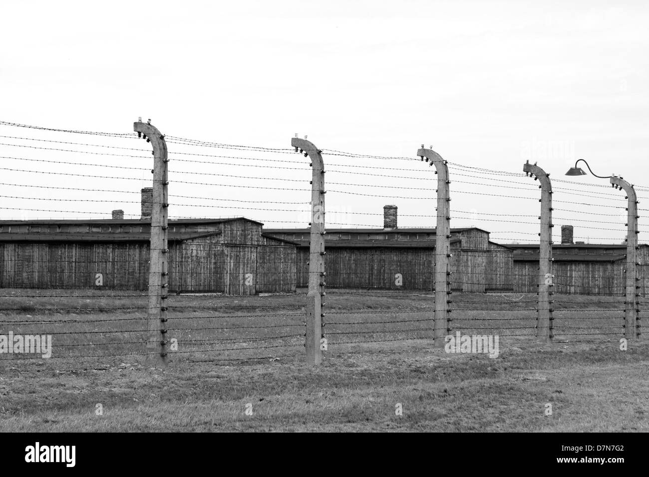Wired clôture autour du camp de concentration de Birkenau (Auschwitz). Banque D'Images