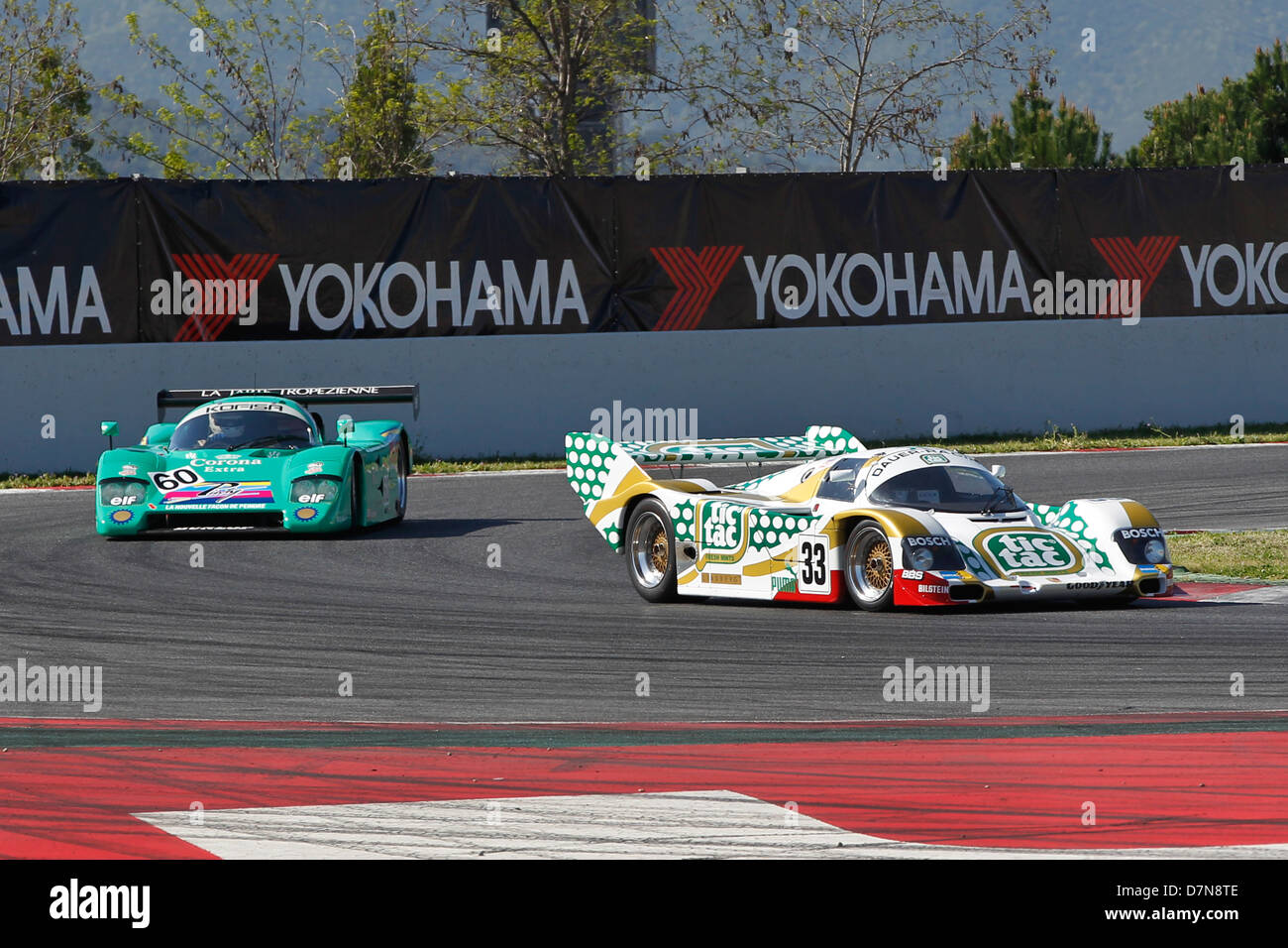 Groupe C course à Barcelone Catalogne Classic Revival, le circuit de Montmelo, avril 2013 - Henrik Lindberg en Porsche 962C Banque D'Images