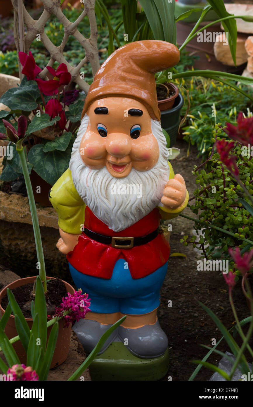Dwarf et fleurs dans le jardin Banque D'Images
