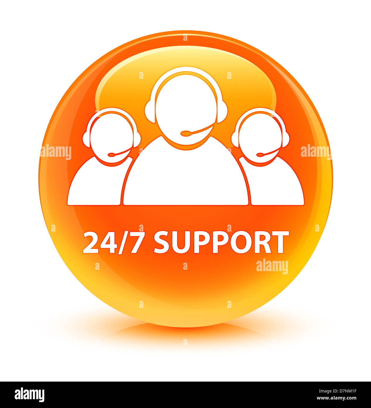 Assistance 24 heures sur 24 (service client), l'icône bouton orange vitreux Banque D'Images