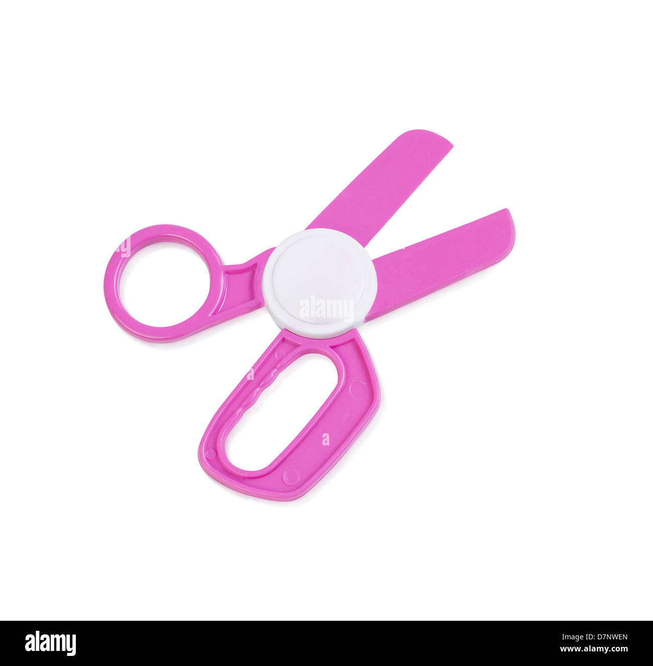 Jouet en plastique Ciseaux isolé sur fond blanc Banque D'Images